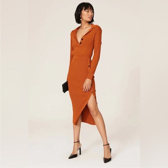 Self-Portrait Cinnamon ribbed knit sheath shirt dress MEDIUM - Picture 10 of 10